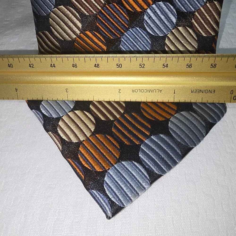 GIORGIO BRUTINI 100% SILK TIE BROWN BRONZE CREAM AND BLUE POLKA DOT EUC